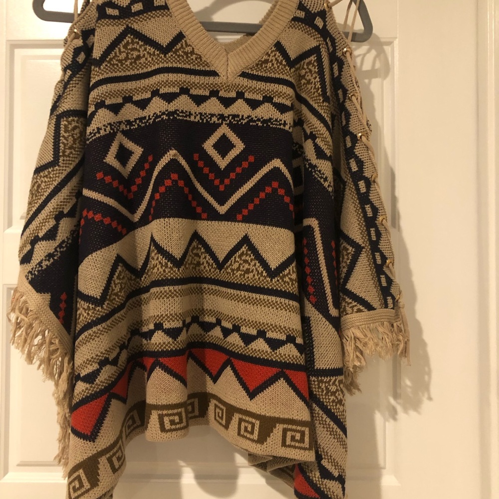 Orange Fashion Village Tribal design sweater poncho